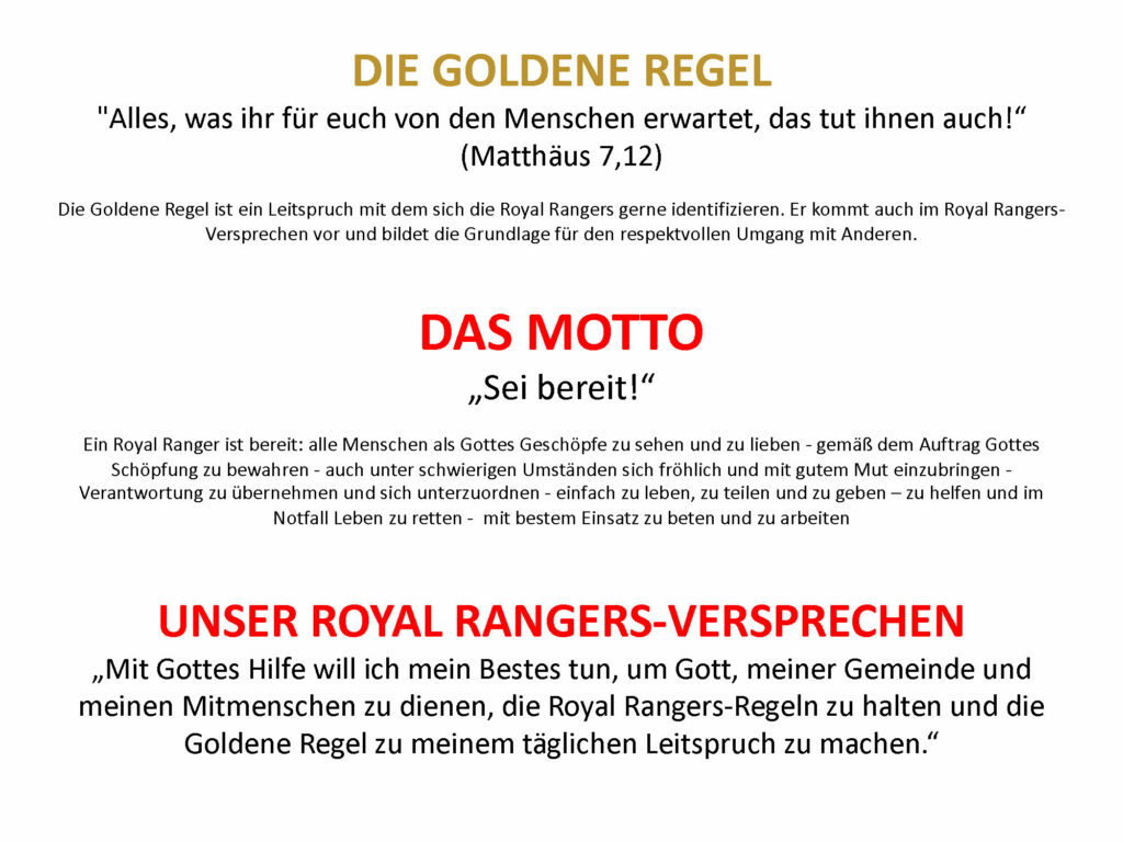 Goldene Regel Motto Versprechen Christliche Pfadfinder Royal Rangers